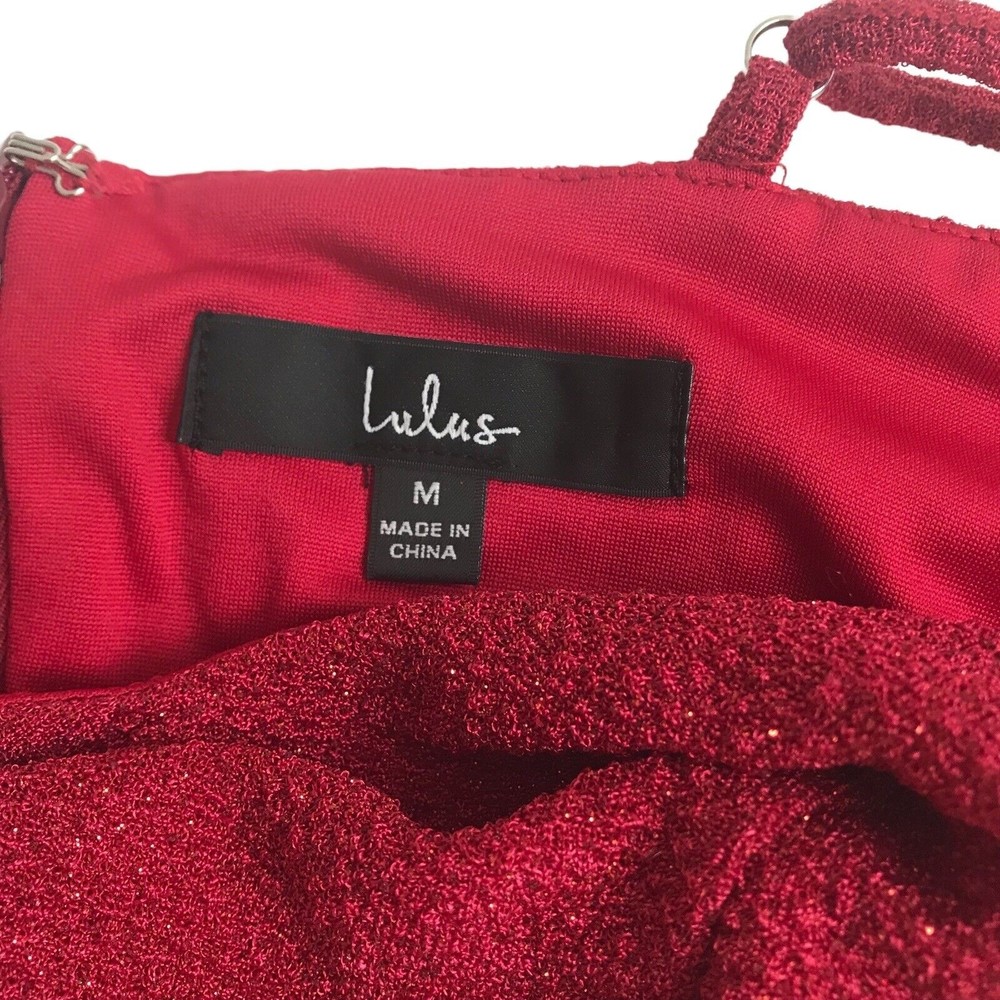 LULUS Women's Red Metallic Spaghetti Strap Mini Dress Cocktail Medium - Picture 5 of 7